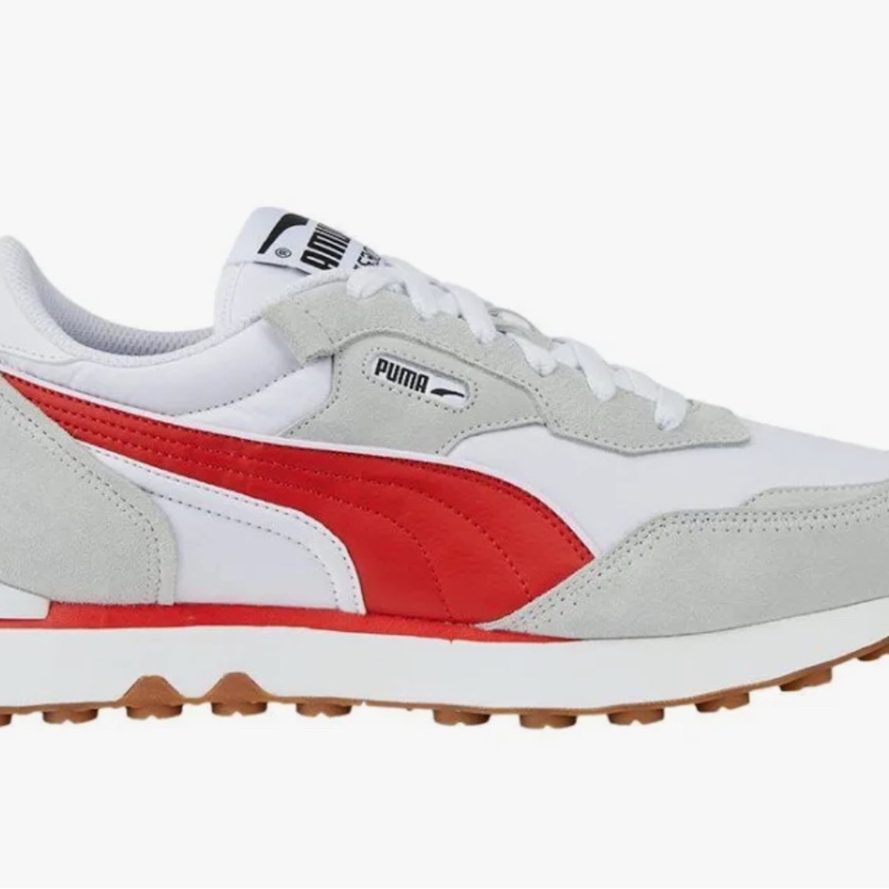 Puma Retro Runner Sneakers in White, Light Gray & Red